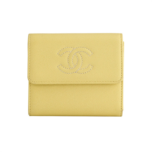 Vintage Chanel Trifold Wallet - Yellow Caviar Leather  - Circa 2000