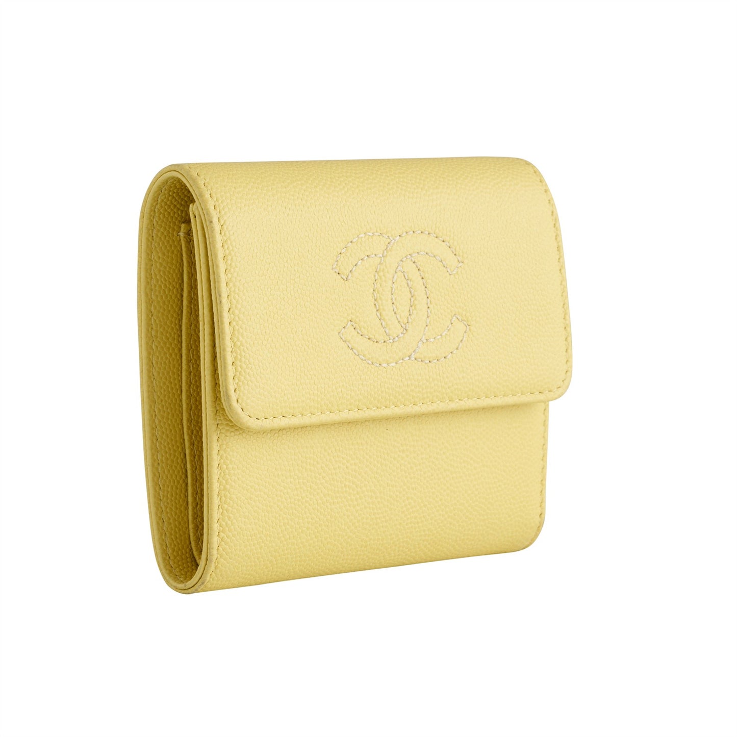Vintage Chanel Trifold Wallet - Yellow Caviar Leather  - Circa 2000