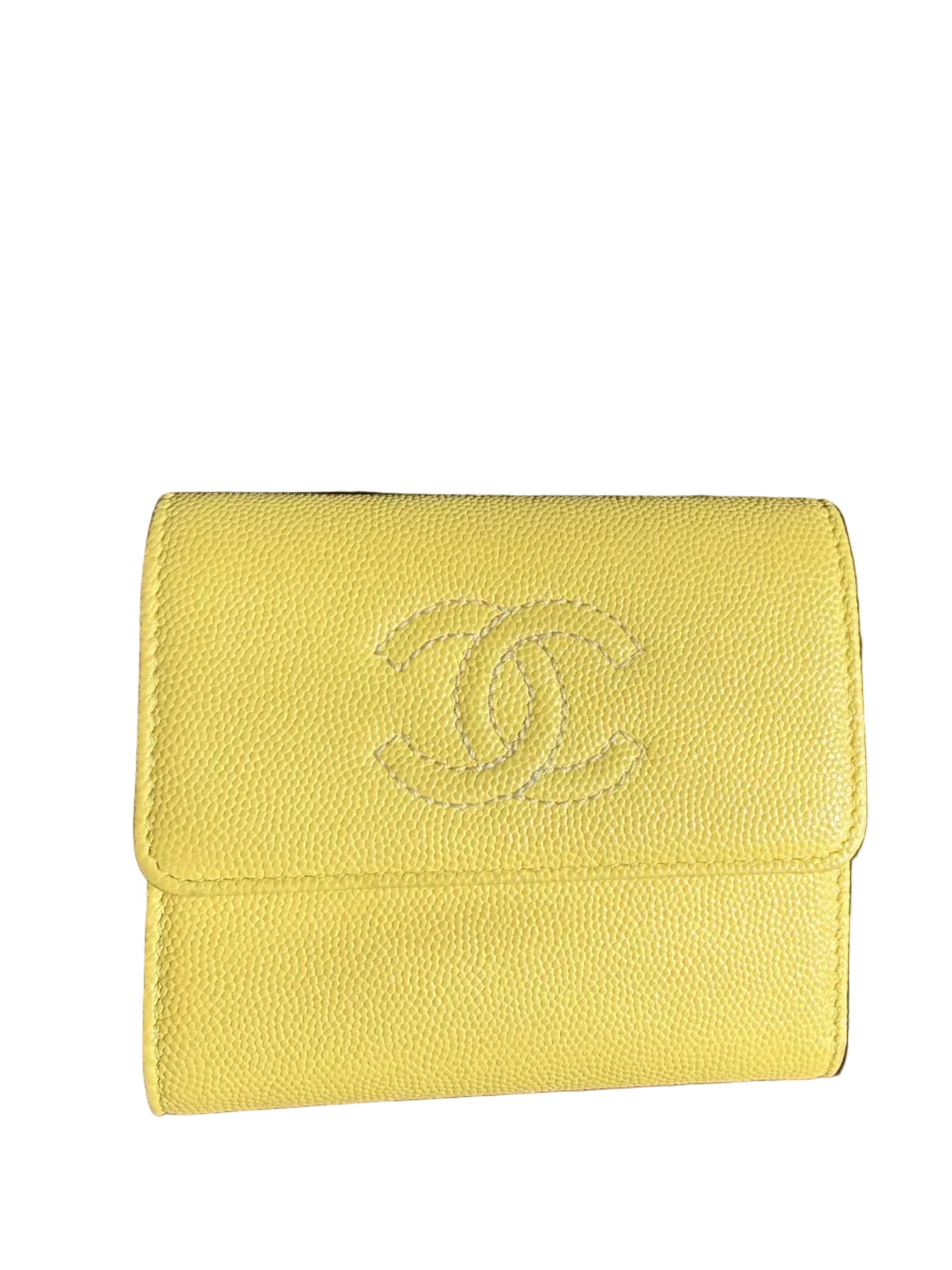 Vintage Chanel Trifold Wallet - Yellow Caviar Leather  - Circa 2000