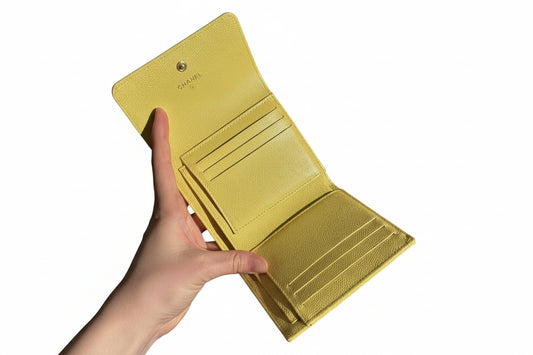 Vintage Chanel Trifold Wallet - Yellow Caviar Leather  - Circa 2000