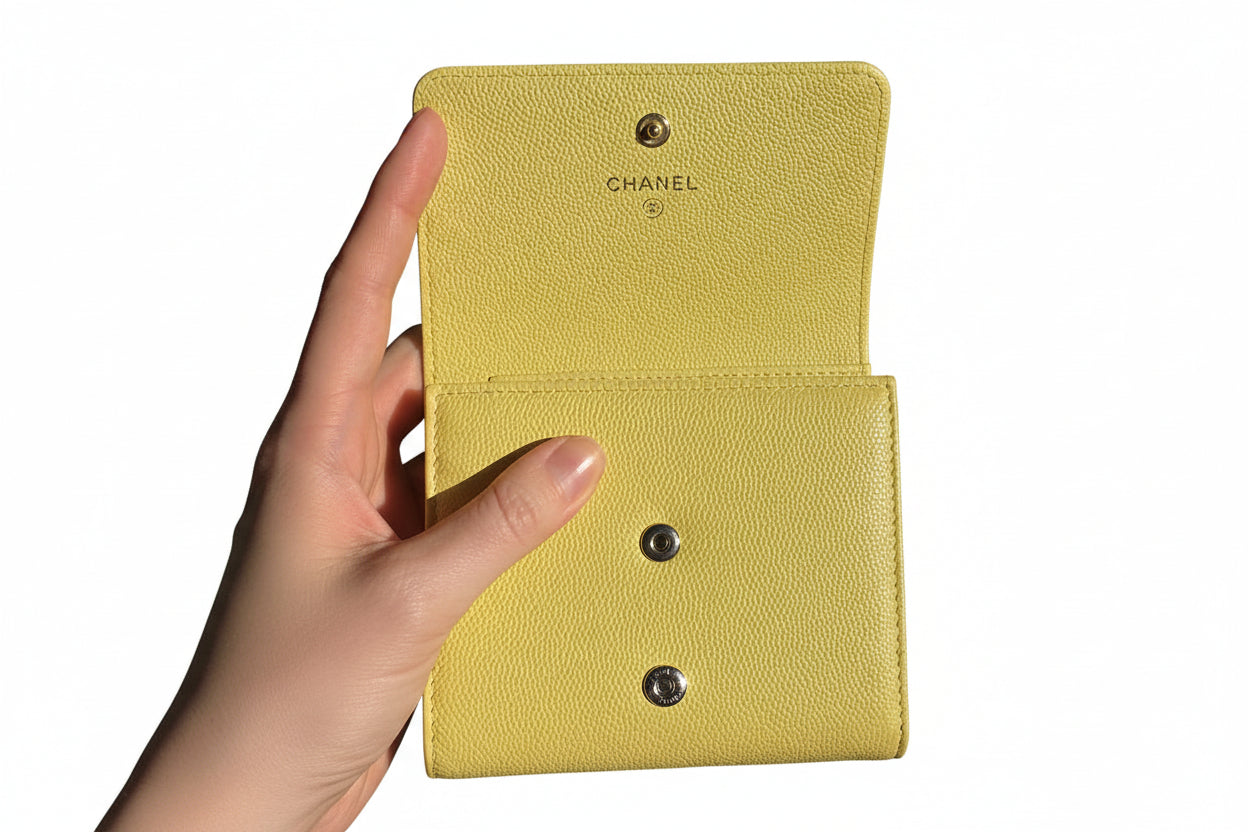 Vintage Chanel Trifold Wallet - Yellow Caviar Leather  - Circa 2000