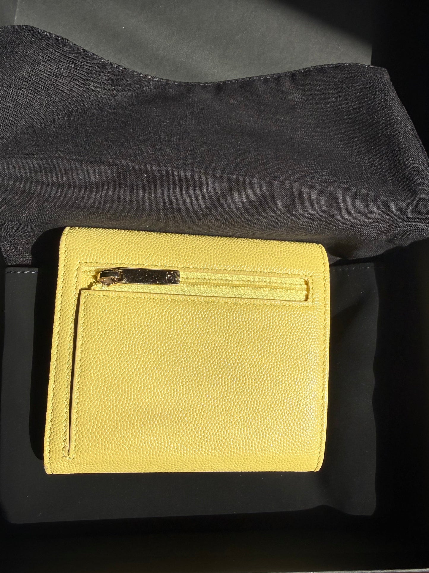 Vintage Chanel Trifold Wallet - Yellow Caviar Leather  - Circa 2000