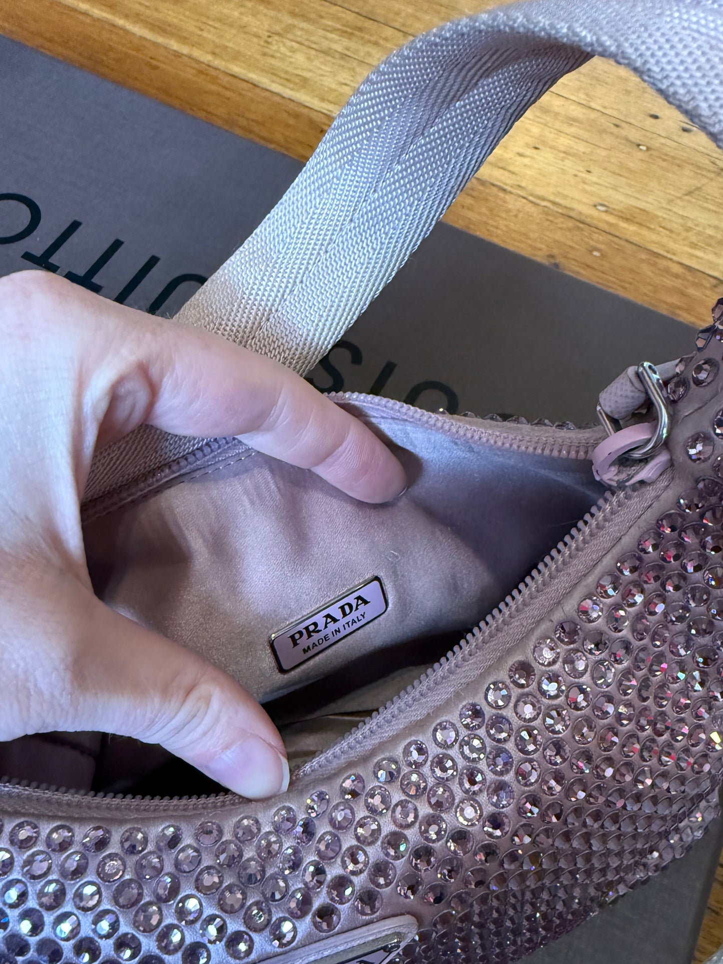 Preloved Prada Re-edition 2000 Pink Crystal Nylon Shoulder Bag